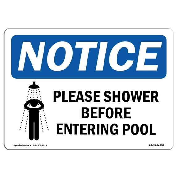 SignMission OS-NS-D-710-L-16358 OSHA Notice Sign - Please Shower Before Entering Pool Sign
