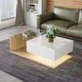 thumbnail image 1 of MODERNLUXE 41.5" Coffee Table with LED Lights, Rectangle Living Room Table with Glass and 1 Large Drawer,Natural, 1 of 7