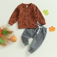 thumbnail image 3 of Fortune 0-3Y Baby Boy 2Pcs Fall Outfits Long Sleeve Pumpkin Dots Print Sweatshirt Solid Pants, 3 of 8