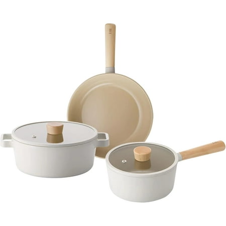 Kitche Home 5-Piece Cookware ad Pa Set with Lid, Healthy Cookig ostick Ceramic Coatig Skillet with Wood Hadle, Compatible Kitcheware, Made i Korea