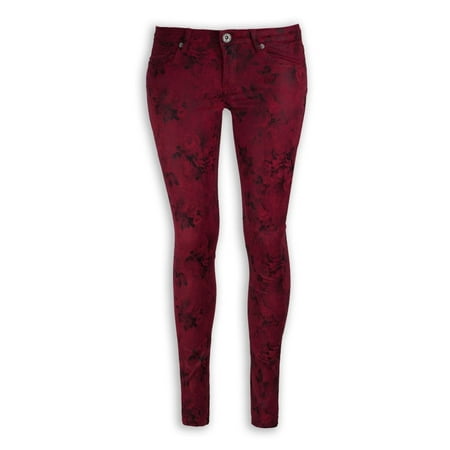 NEW Women Fashion Skinny Slim Red Flower Denim Jeans Pants ALL SIZES Sizes