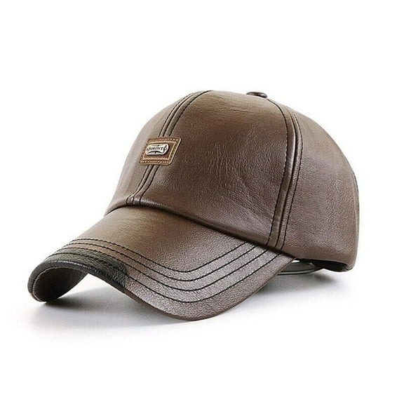 Men Plush Casual Thicken Warm Leather Baseball Cap Outing Cap Peaked Hat Sports Hat LIGHT COFFEE