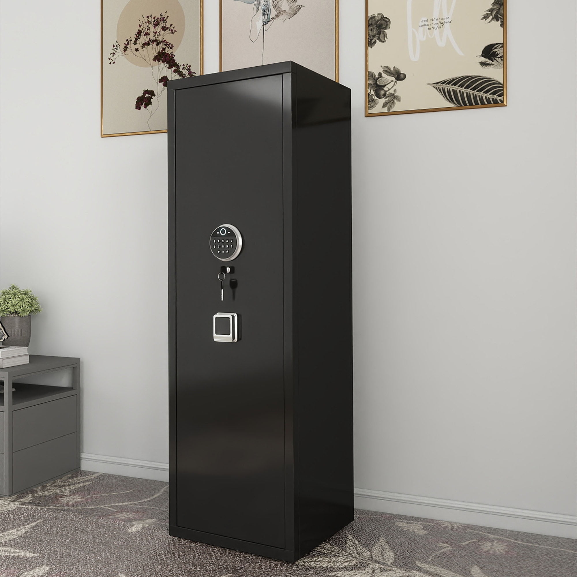 Seizeen Fingerprint Gun Safes, Heavy-duty Metal Storage Cabinet Safe, Quick Access Biometric & Electronic Gun Cabinet for Rifle, Pistol, Documents, Valuables, 13.8'' x 11.8'' x 57''