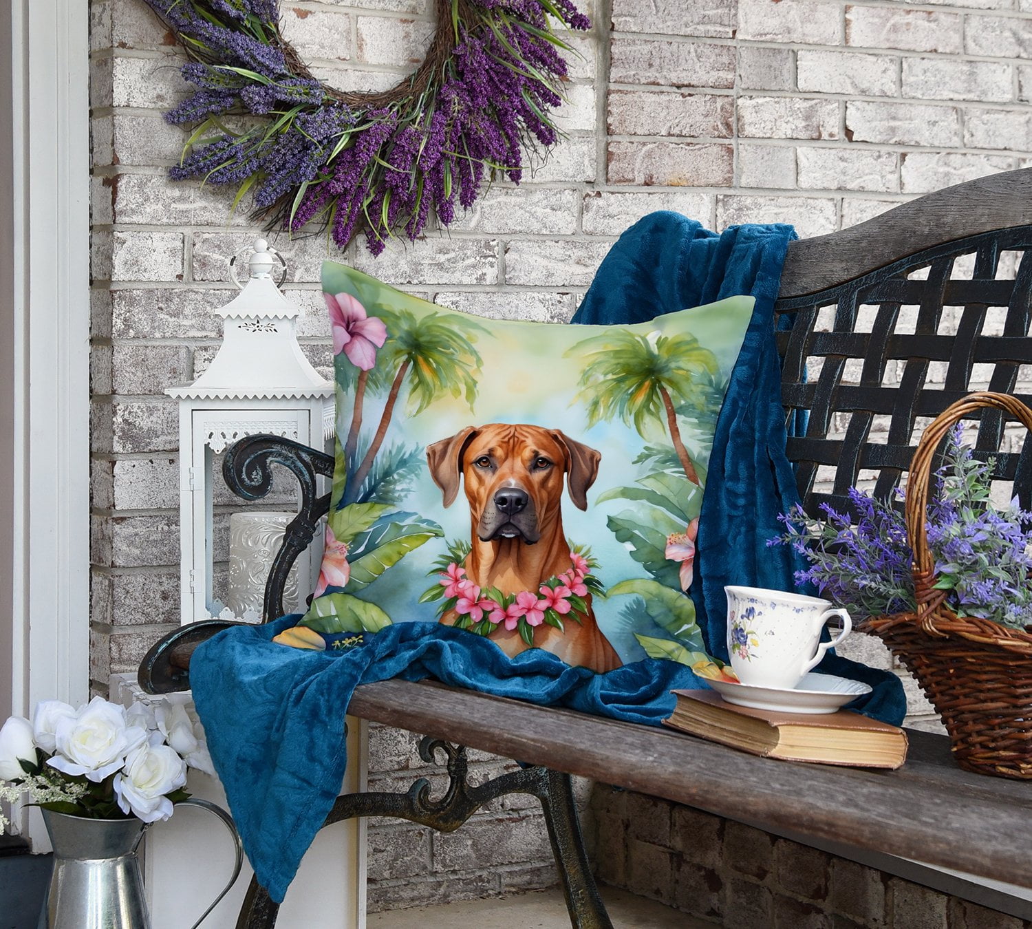 Rhodesian Ridgeback Luau Throw Pillow 18 in x 18 in