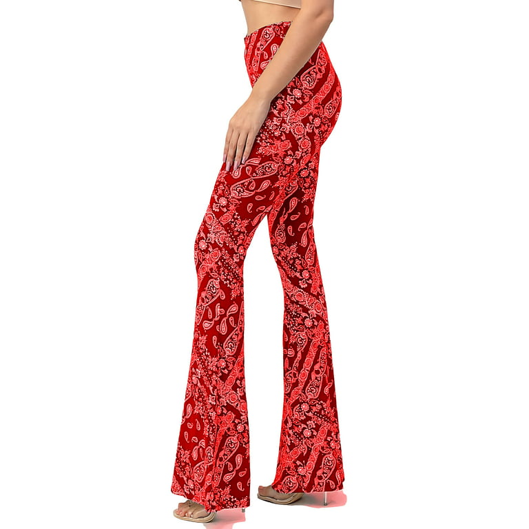 ClothingAve. Womens Soft Stretchy High Waist Boho Bell Bottom Flare Pants  Bandana Red Medium 