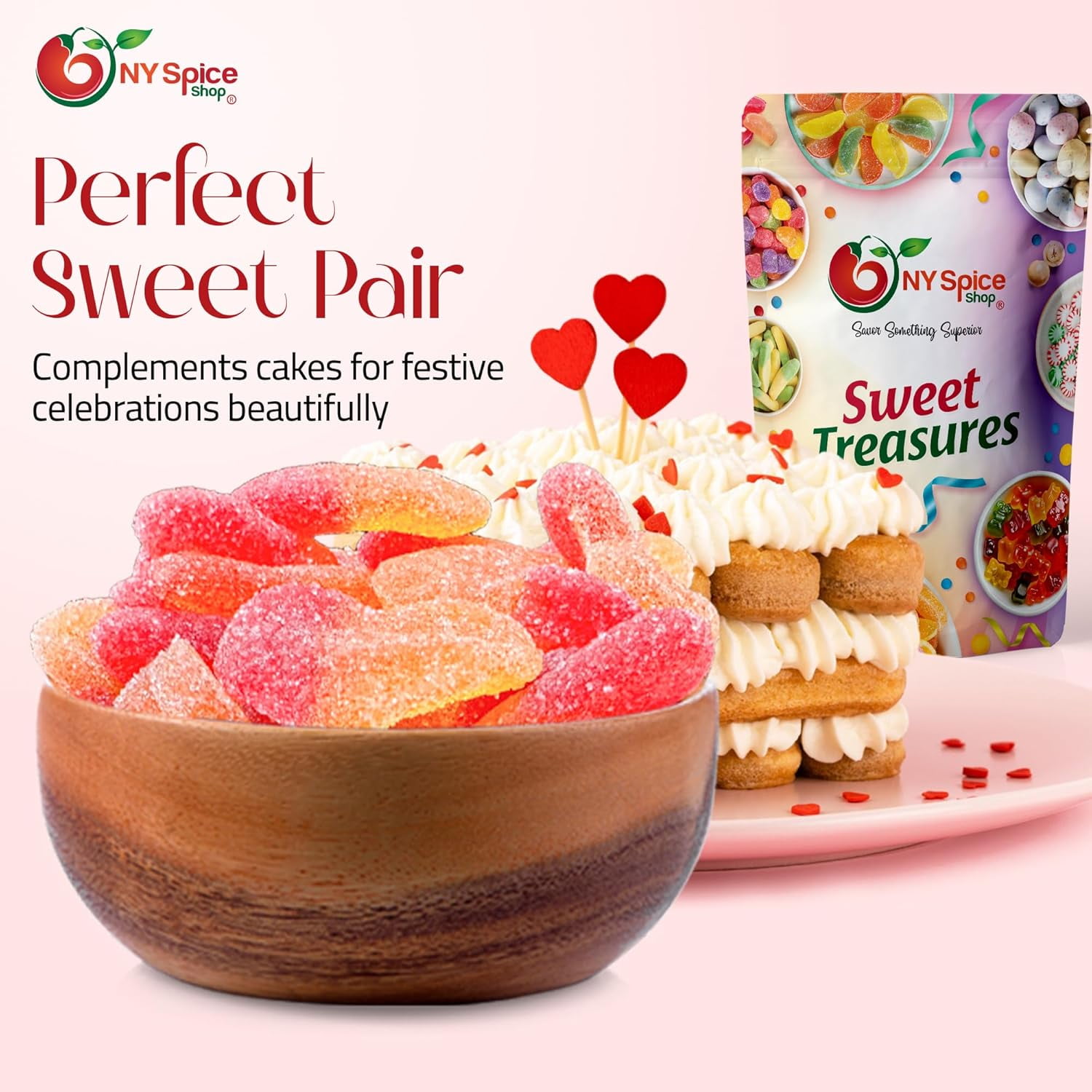 NY SPICE SHOP Valentines Sour Peach Hearts - 3 Pound - Valentines Candy - Heart Candy - Peach Candy