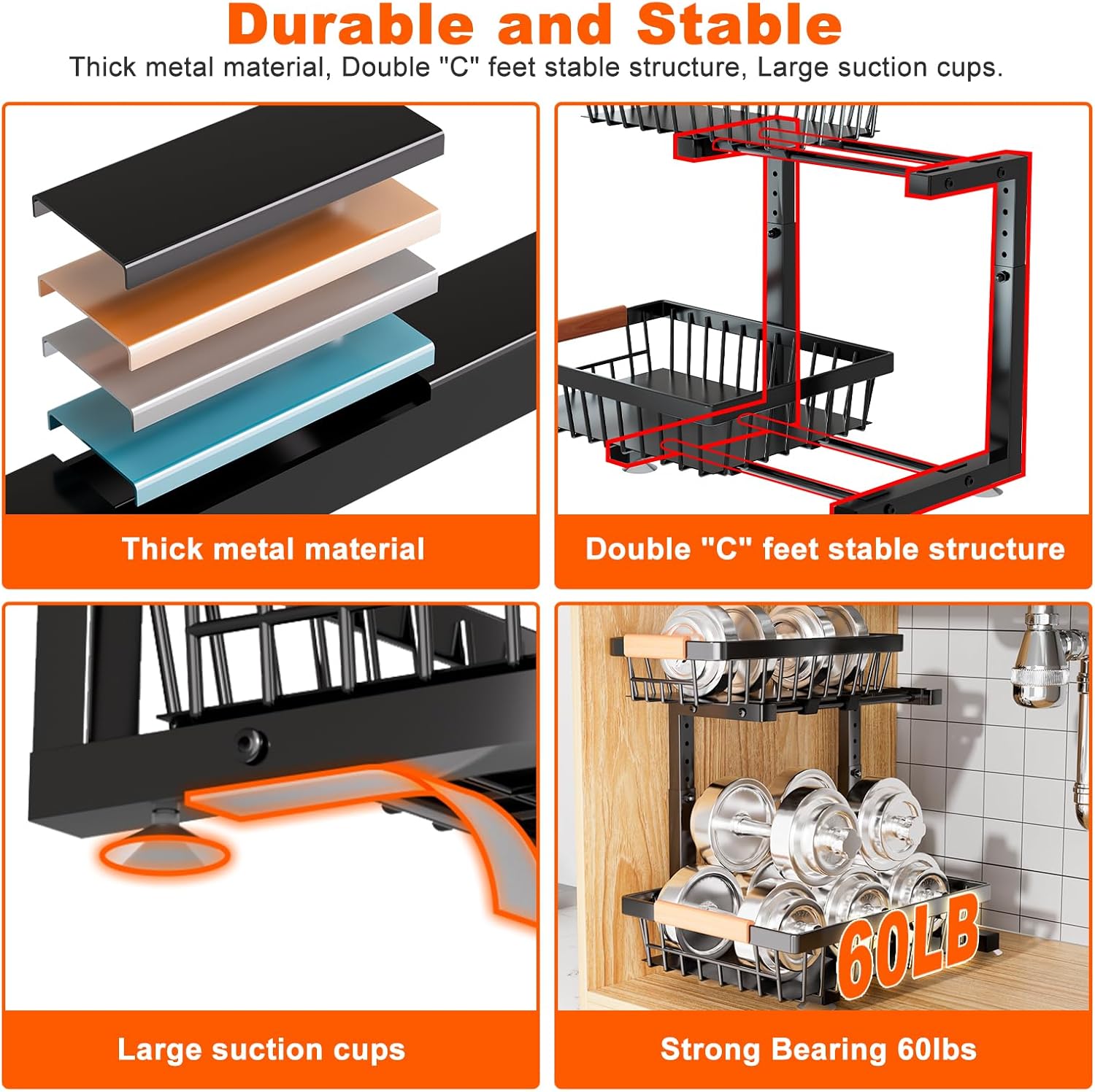 Under Sink Organizer, 2 Packs 2 Tier Under Sink Organizers and Storage, Slide Out Pull Out Cabinet Organizer Shelf, Metal Sliding Drawer for Kitchen Bathroom Pantry Cabinet Closet Organization Rack