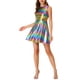 thumbnail image 1 of Vestido sin mangas de alta cintura brillante y acampanado para mujer INSPIRE CHIC, mini vestido azul púrpura XL, 1 of 7