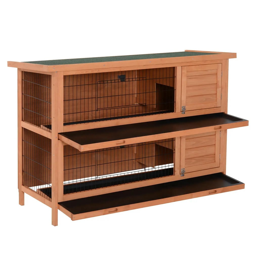 Spaco 54" 2-Story Large Rabbit Hutch Bunny Cage Wooden Pet House Small Animal Habitat with Lockable Doors, No Leak Tray and Waterproof Roof for Outdoor/Indoor, Orange