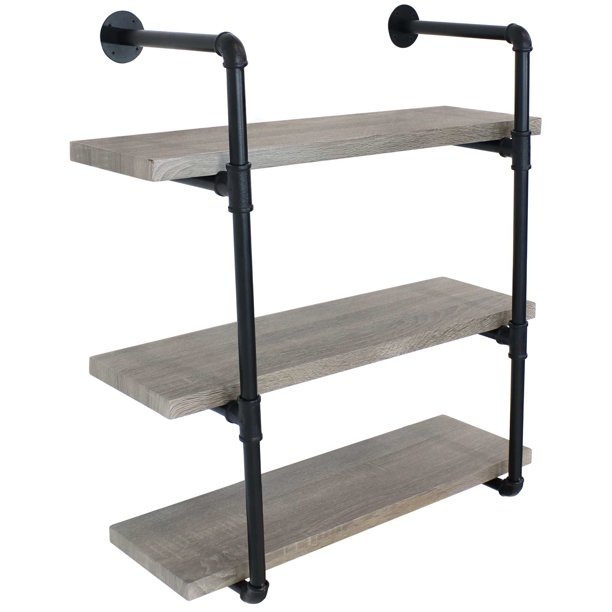 Sunnydaze 3 Shelf Industrial Style Pipe Frame WallMounted Floating