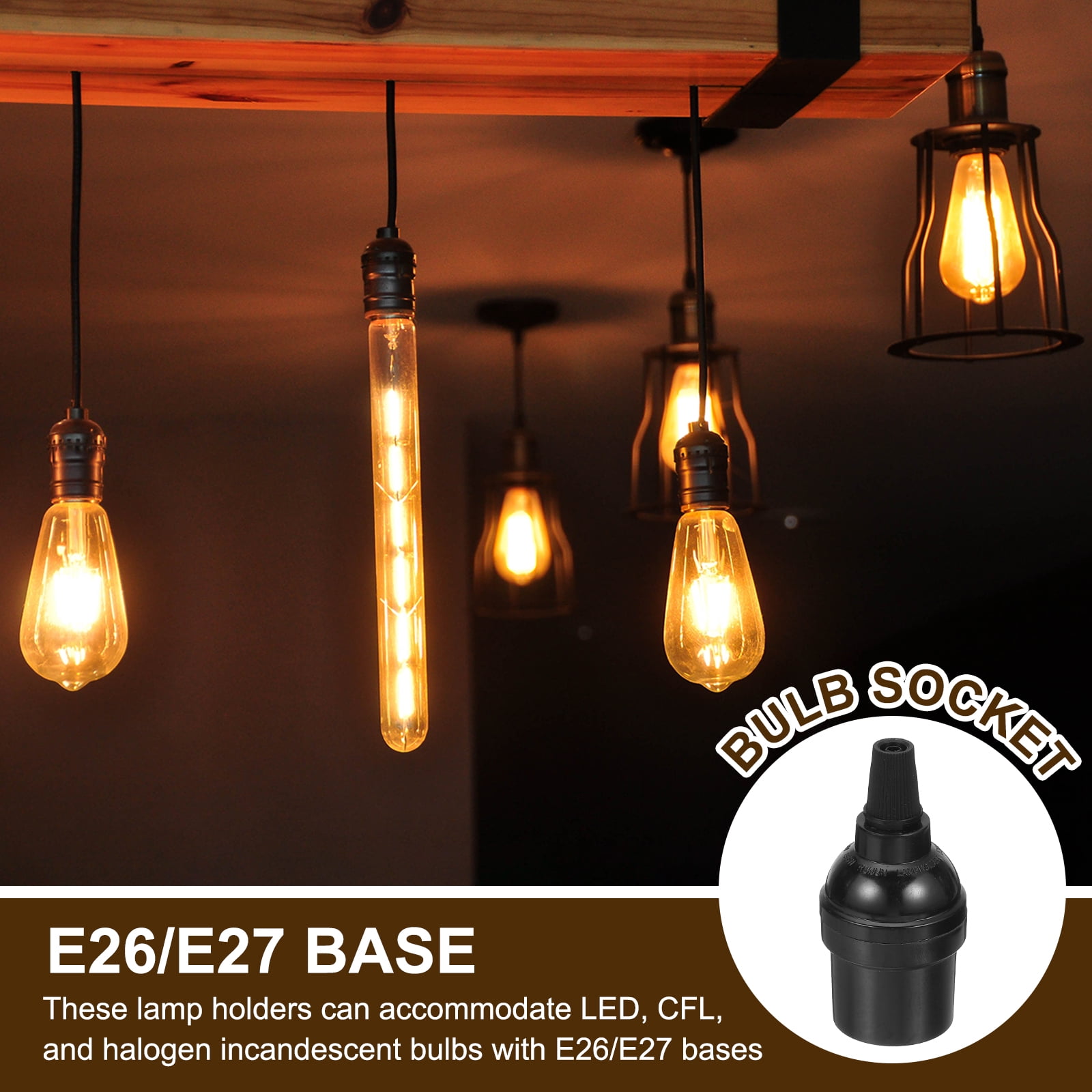 Uxcell Light Socket, Lamp Socket Screw Base Bulb Holder for Retro Pendant Light Vintage Halogen Chandelier 8