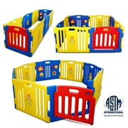 Kidzone Interactive Baby Playpen 8 Panel Safety Gate Children Play Center Home Child Activity Pen ASTM Certified Blue