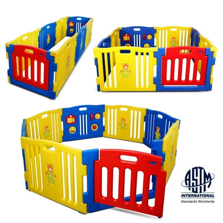 Kidzone Interactive Baby Playpen 8 Panel Safety Gate Children Play Center Home Child Activity Pen ASTM Certified Blue