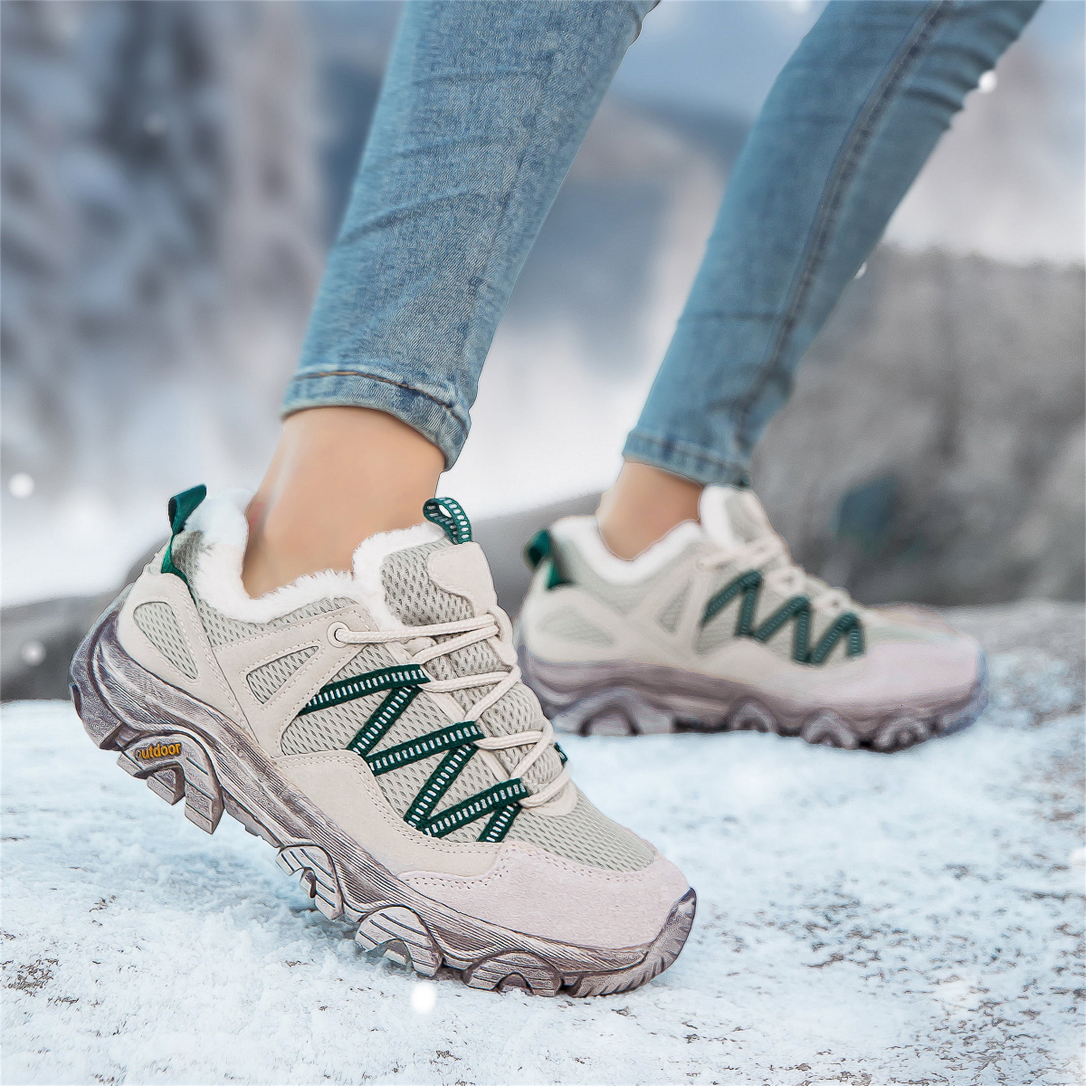 YOURDIARY Women Mens Winter Hiking Shoes Plush Snow Boots Comfortable Anti-Slip