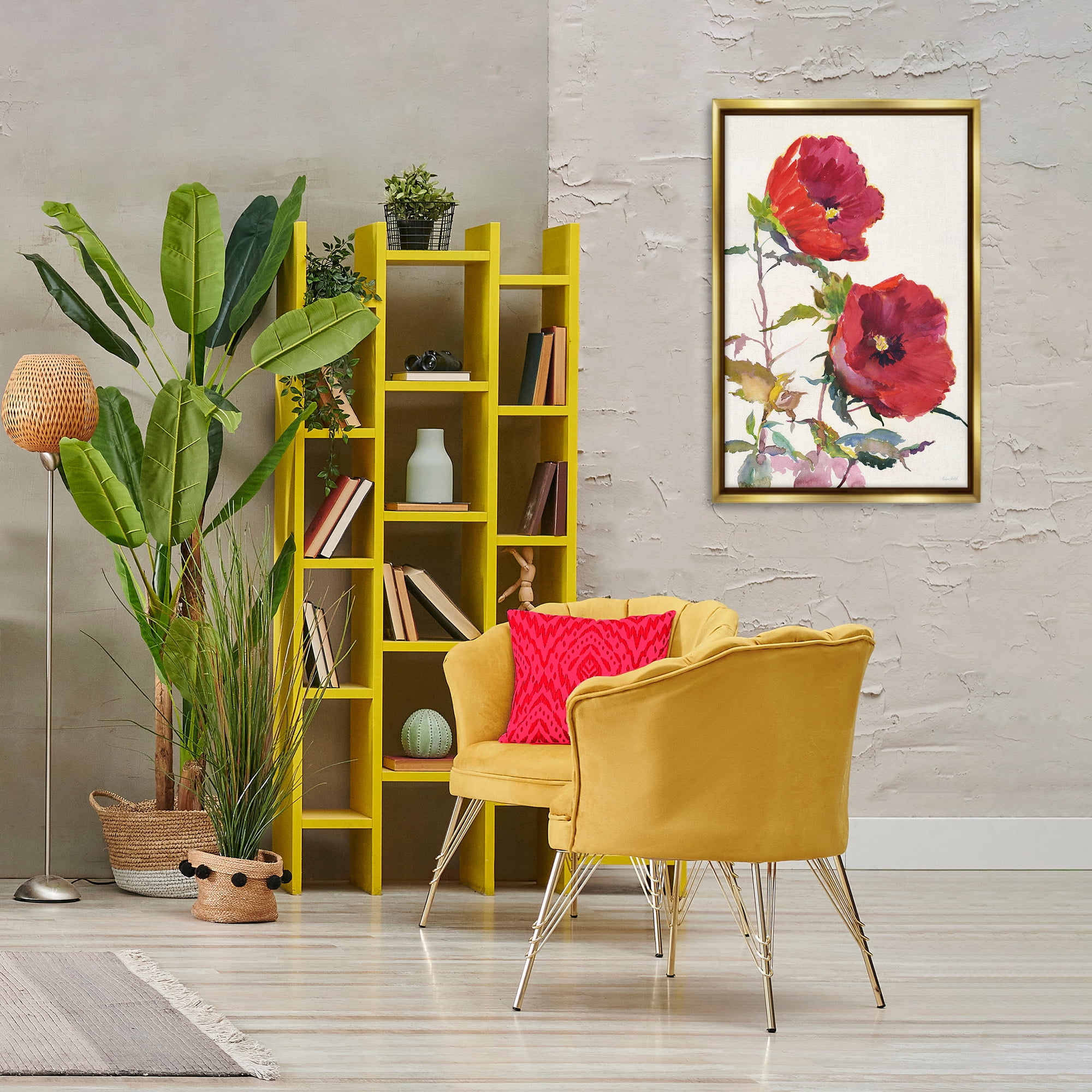 Stupell Industries Bold Red Poppies Botanical & Floral Painting Gold Floater Framed Art Print Wall Art, 21 x 31