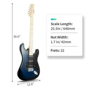 Glarry 22 Frets 6-Sting Basswood Electric Guitar w/ Bag for Adult,Deep Blue