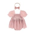 thumbnail image 1 of Gupgi Barboteuse à Franges pour Bébé Fille Robe à Manches Courtes avec Bandeau et Franges à Sequins, 1 of 8