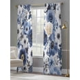 thumbnail image 5 of Blue Flower Semi Sheer Curtains 84 Inch Length 2 Panels Set, Vintage Ink Rose Floral Spring Botanical Sheer Kitchen Curtain Privacy Voile Window Curtain for Living Room Bedroom Rod Pocket Drapes, 5 of 7