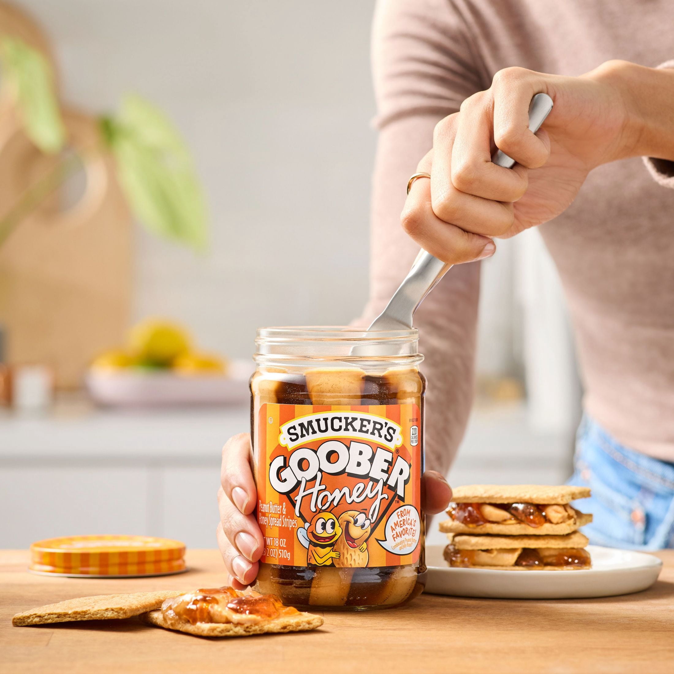 (12 pack) Smucker's Goober Peanut Butter & Honey Spread Stripes, 18 oz Jar