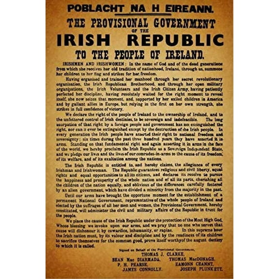 Tin Sign Irish Proclamation Easter 1916 Vintage Metal Poster Art Decoration for Home Club Garage Store Bar Cafe Farm 12" X 8"