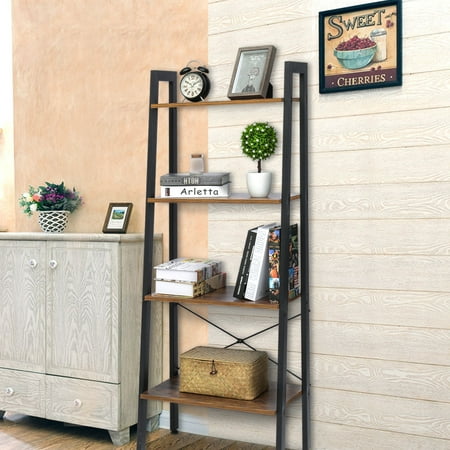 Industrial Shelf Ladder Bookshelf Organizer 4 Tier Bookshelf