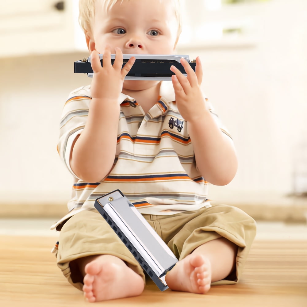 Mgaxyff 10 Hole Metal Harmonica Children Toy Blue Rock Jazz Folk