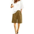 thumbnail image 4 of Clearance! Women's Cotton Linen Bermuda Shorts Summer Knee Length Elastic Waist Shorts Casual Beach Shorts With Pockets Yellow XXL Size, 4 of 7