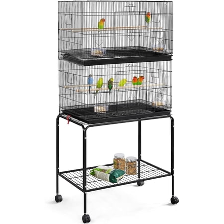 65-inch Flight Bird Cage for Lovebirds, Canaries, Parrots, Parakeets, Budgies, Finches, Cockatiels, Conures with Detachable Rolling Stand, Black