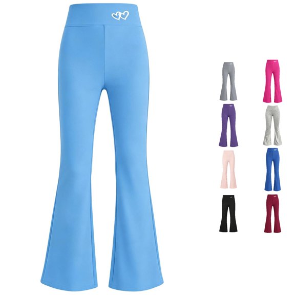 SGMVNU Girls Flare Leggings Kids Bell Bottom Yoga Pants High Waisted Athletic Tights Workout Trousers, Size 6-7 Years, Sky Blue