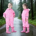 thumbnail image 6 of Ticikt Kids Toddler Rain Suit for Boys Girls One Piece Hoodie Zipper Cartoon Waterproof Coverall Rain Jacket 1-10 Years,Color:Pink,Size:8-10 Years, 6 of 9
