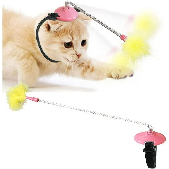 HAOSHICS Cat Toys,Cat Sticks, Wearable Cat Collar Indoor Chase Toy, Interactive Feather Toys, Cat Self-exciting Collars, Neck Toys, Spring Foot Covers, Faucets, Adding Entertainment for Kittens (Blue)