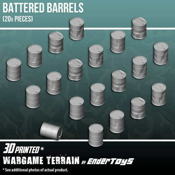 Assorted Battered Barrels, Terrain Scenery for Tabletop 28mm Miniatures Wargame, 3D Printed and Paintable, EnderToys