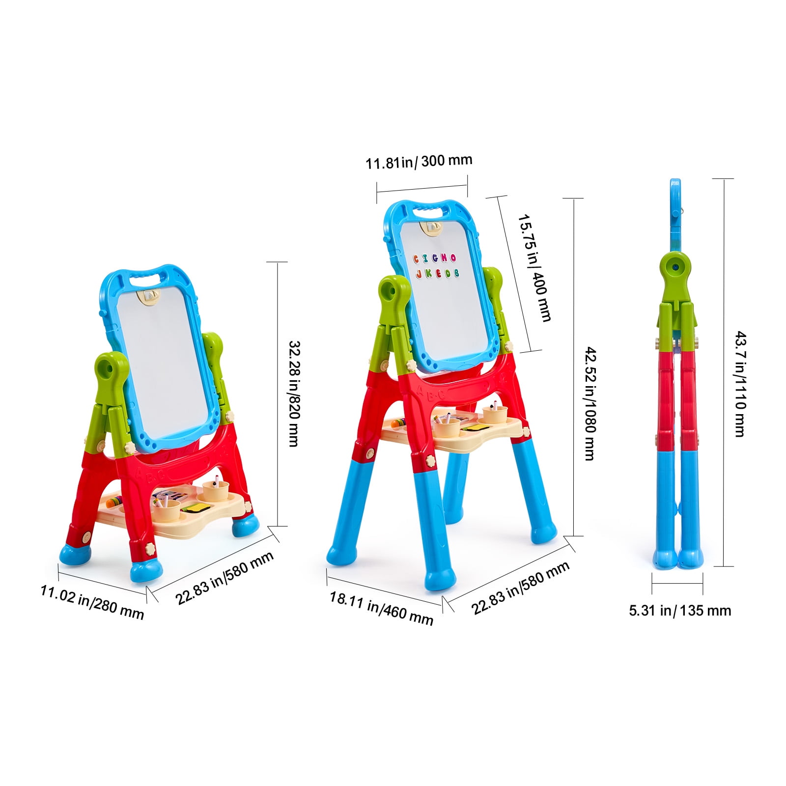 VEVOR Art Easel for Kids, 2-in-1 Double-Sided Kides Art Easel with Magnetic Whiteboard & Chalkboard, Adjustable Standing Rotatable Removable Drawing Board with Painting Accessories for Boys and Girls