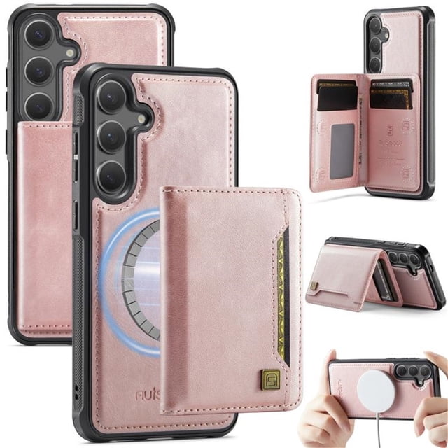 AutSpace Funda para Samsung Galaxy S26+ 5G, Bloqueo RFID, Cuero PU, Compatible con MagSafe, Billetera Desmontable 2 en 1 con Tarjetero, Soporte, Cubierta Protectora Magnética, Rosa, para Galaxy S26+