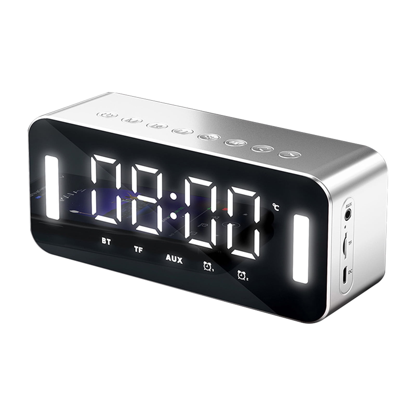 HD LED Display Clock Temperature Display Hands-Free Call, Wireless Charging Clock Bluetooth Speaker White 