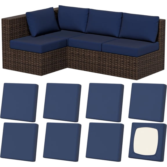 Stretch Couch Cushion Covers 4/8 Pack, Outdoor Patio Seat Slipcovers, Washable UV Resistant Furniture Protector for Sofa Chair Deep Blue