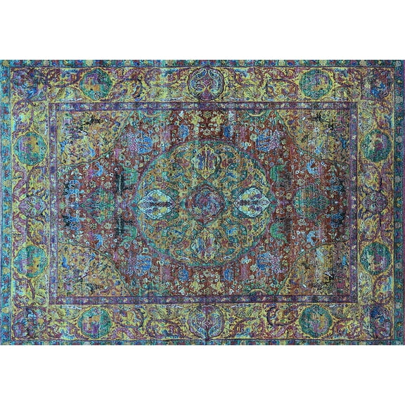 Ahgly Company Indoor Rectangle Oriental Light Blue Industrial Area Rugs, 5' x 7'