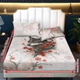 thumbnail image 6 of Xoenoiee Wolf Plum Blossom Pattern 3pcs Fitted Sheet Set with Elastic Band, Soft Comfortable Bedding Set for Bedroom, Guest Room (1* Fitted Sheet + 2*Pillowcases), Full Size, 6 of 7