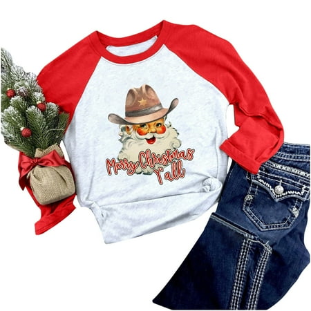 

Women s Christmas Shirt Holiday Season- Gift For Lover Long Sleeve T-shirt Ladies Fit Color Matching Stitching T-shirt black long sleeve shirt women corset tops for women Red L