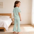 thumbnail image 7 of qucoqpe Toddler Little Girls Cute Trendy 2-Piece Outfit Set Summer Striped Casual Short Sleeve Soft Elastic Waist Flared Trousers Top and Pant Comfy Homewear Set Kids, 7 of 7