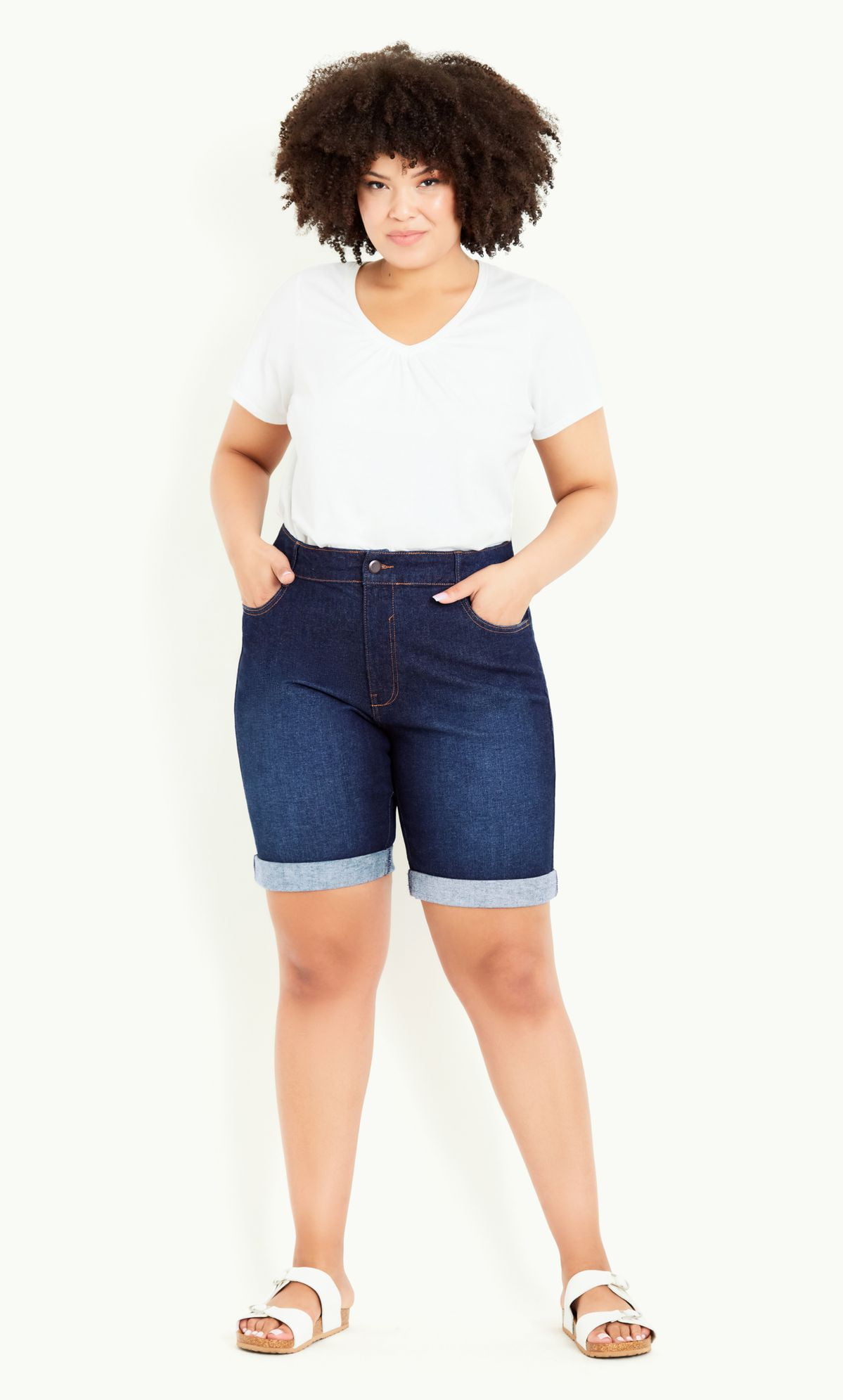 Cuff Denim Shorts - Dark Wash - Walmart 