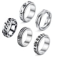 thumbnail image 3 of Juego de 5 anillos giratorios de acero inoxidable para mujeres y hombres, anillos de ansiedad, anillos de banda de estrella y luna, anillos de promesa de boda para aliviar el estrés, 3 of 8