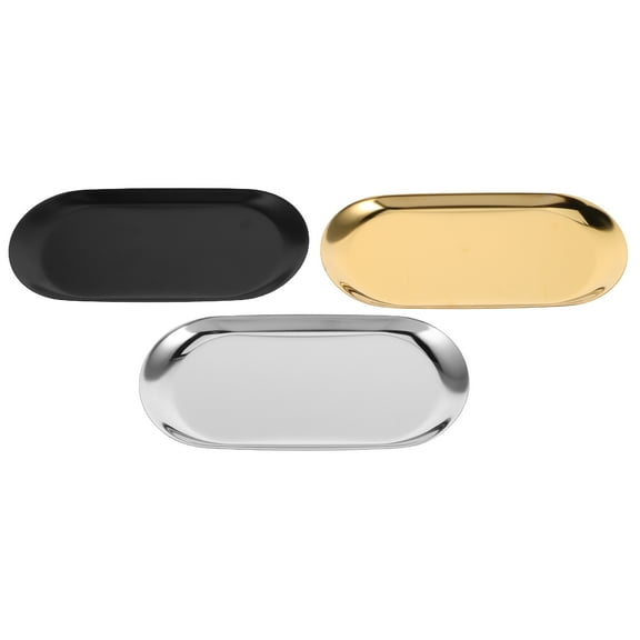 LABSERRON 3Pcs Stainless Steel Decorative Tray for Bathroom Accessories and Perfume Tray in Silver Black Gold