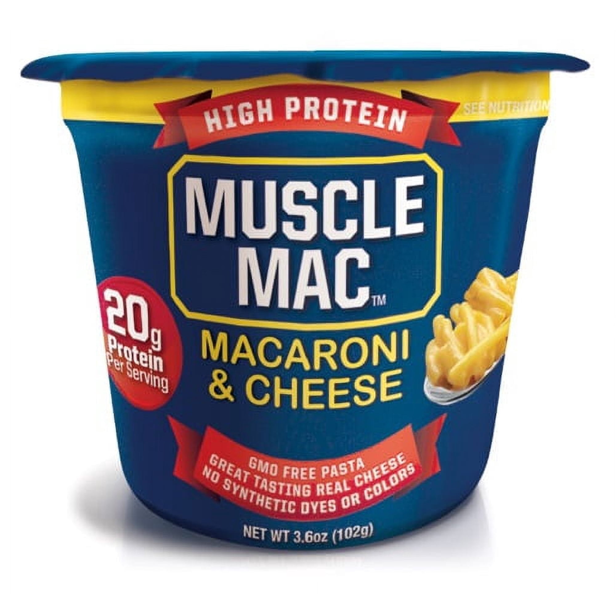 Muscle Mac Microwavable Macaroni & Cheese Cups Cheddar Cheese 3.6oz- 20g Protein per Serving