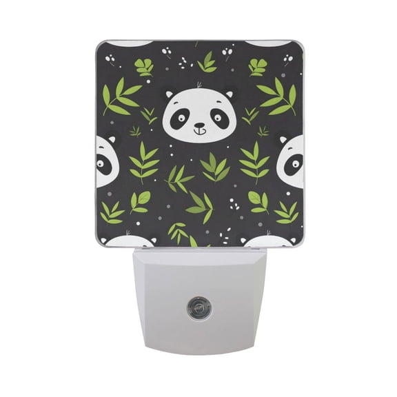 Cute Panda Face and Leaf Night Light 2 Pack LED Nightlight Plug into Wall Dusk to Dawn Sensor Soft White