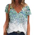 thumbnail image 1 of Camisa floral de manga corta para mujer Camiseta floral suelta con cuello en V suave de moda informal para verano Blanco M, 1 of 5