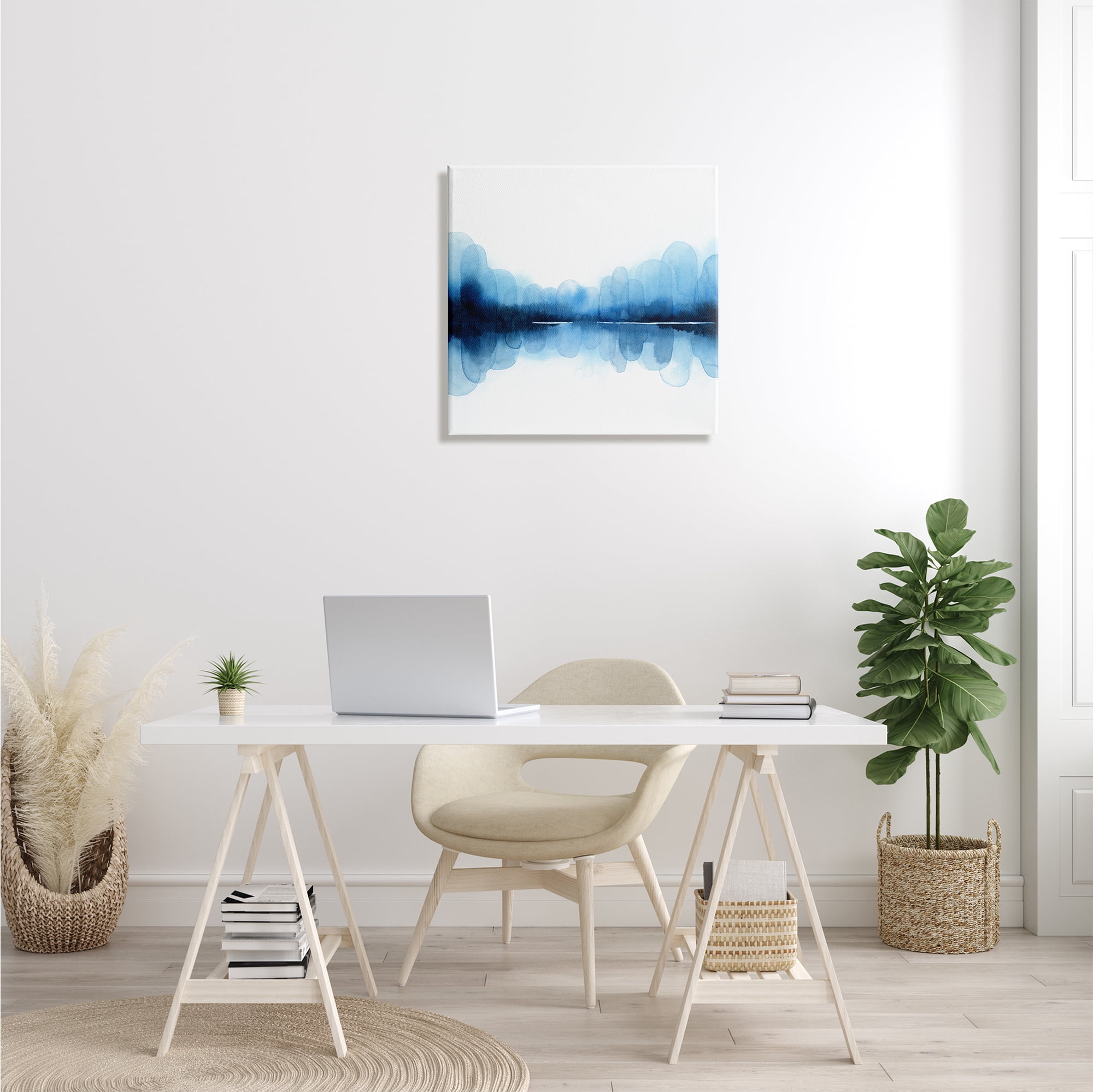 Stupell Industries Blue Arch Asymmetrical Reflection Abstract Shapes over White Abstract Painting Gallery Wrapped Canvas Print Wall Art, 24 x 24