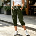 thumbnail image 2 of VBVC Women's Drawstring Waffle Capri Joggers, Summer Stretchy Cropped Pants For Women , Ladies' Running Gym Trousers with Pockets,Army Green,S-2XL, 2 of 9