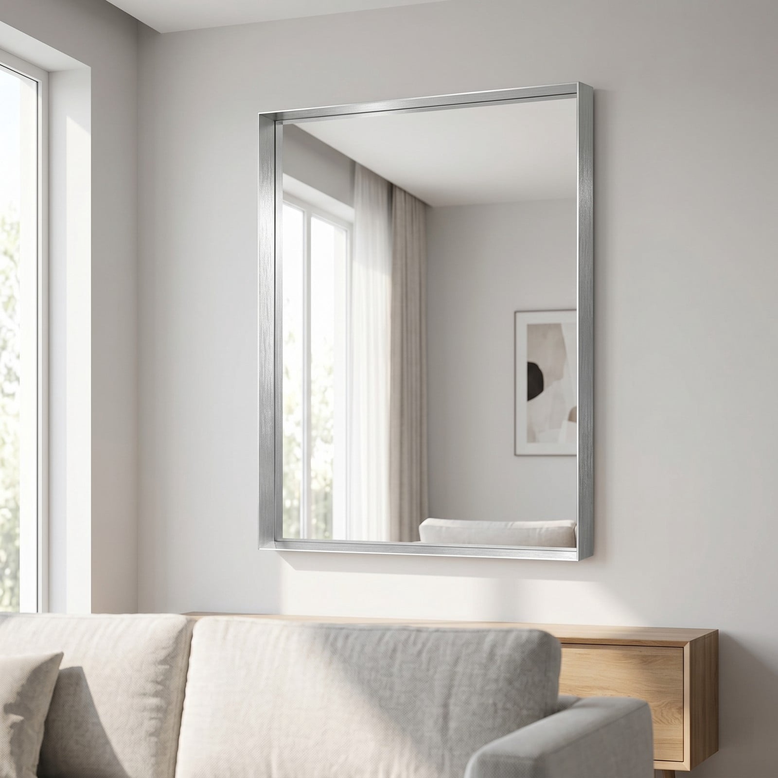 Gleamira 36"x40" Rectangular Bathroom Mirror Wall Vanity Mirror with Deep Frame, Silver