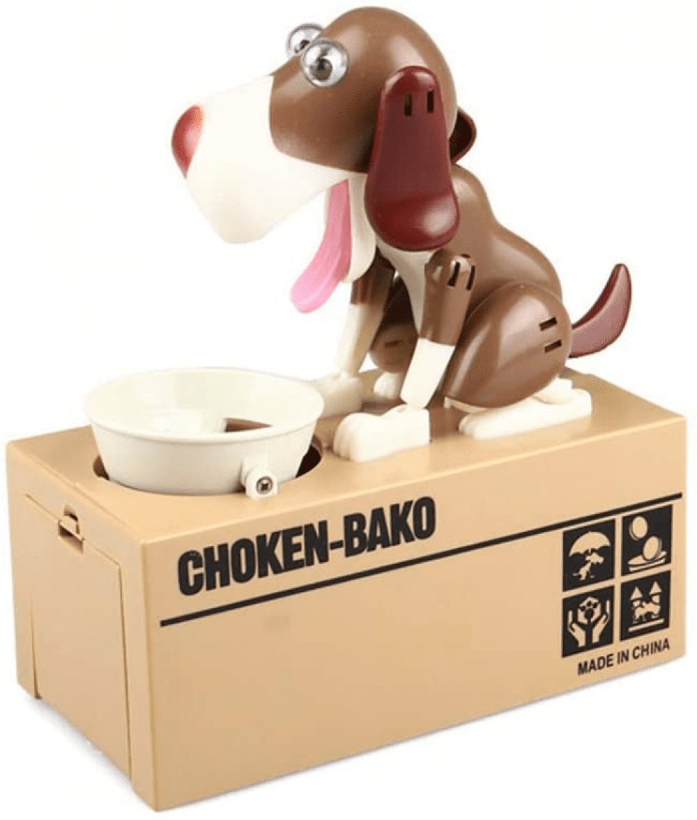 Frdun Hungry Dog Piggy Bank,Little Dog Puggy Bank alimentato a batteria robotizzata giocattolo salvadanaio per bambini